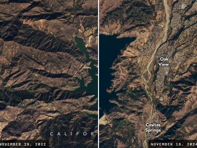 Reservoir shoreline during drought, seen from orbit